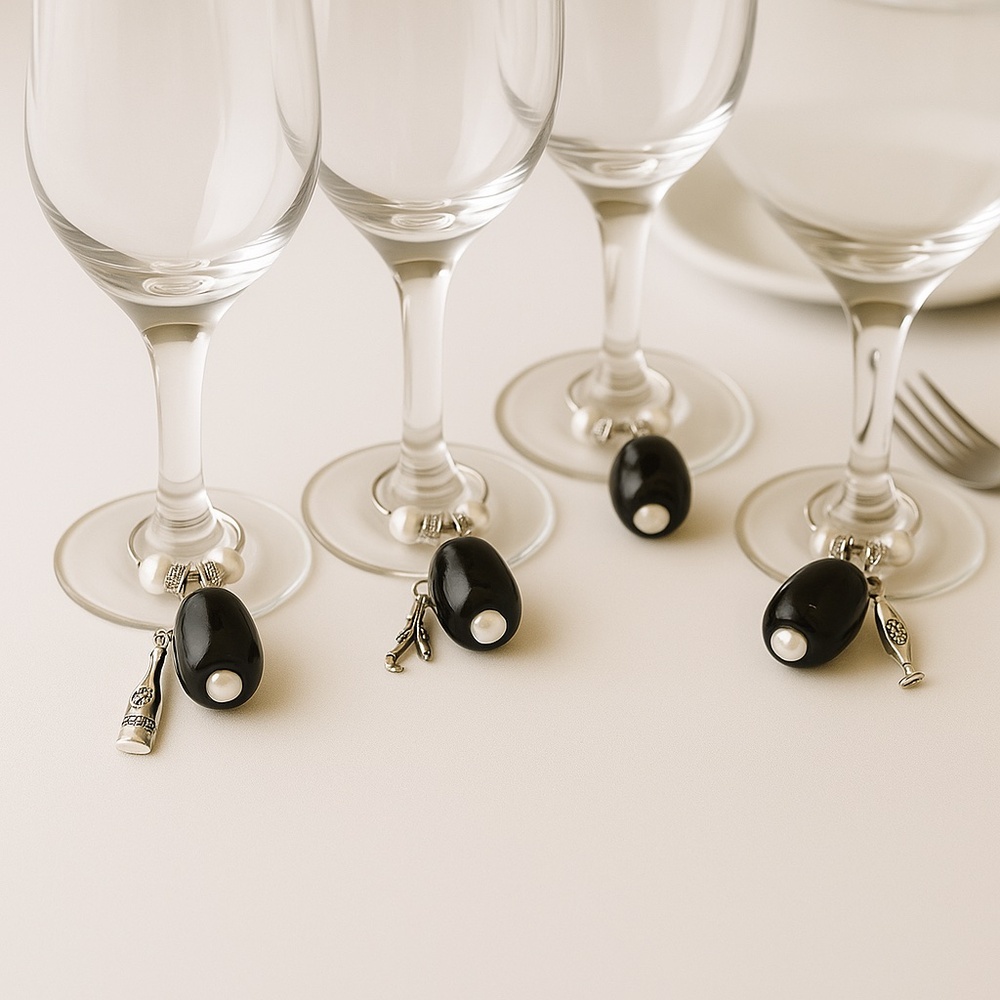 Black Olive Wine Glass Charms – Set of 4 | Martini Party Stemware Markers